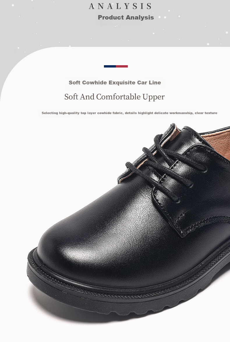 Aokang Children's Shoes, Boys' Leather Shoes, Black Soft-Soled Performance Shoes, New Spring And Summer Style, British-Style Genuine Leather Performance Shoes for Older Childre 3