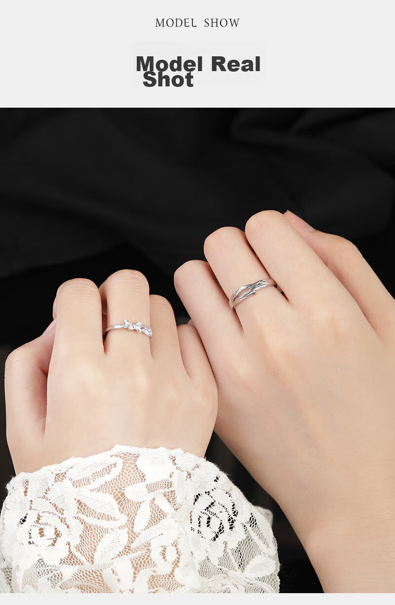MANHE S999 Sterling Silver Couple Rings, One Pair of Engagement Diamond Rings, Adjustable Women's And Men's Birth Ring, Valentine's Day Gift 9