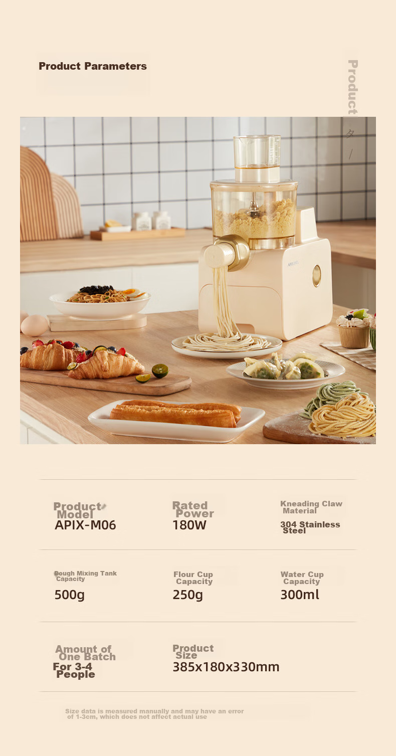 APIXINTL Anben Su Noodle Maker, Fully Automatic Pasta Machine, Multi-Functional Home Use, Multiple Mold Options, Electric Dough Kneader, Dumpling Wrapper Maker, 4-Person Capacity, APIX-M06 19