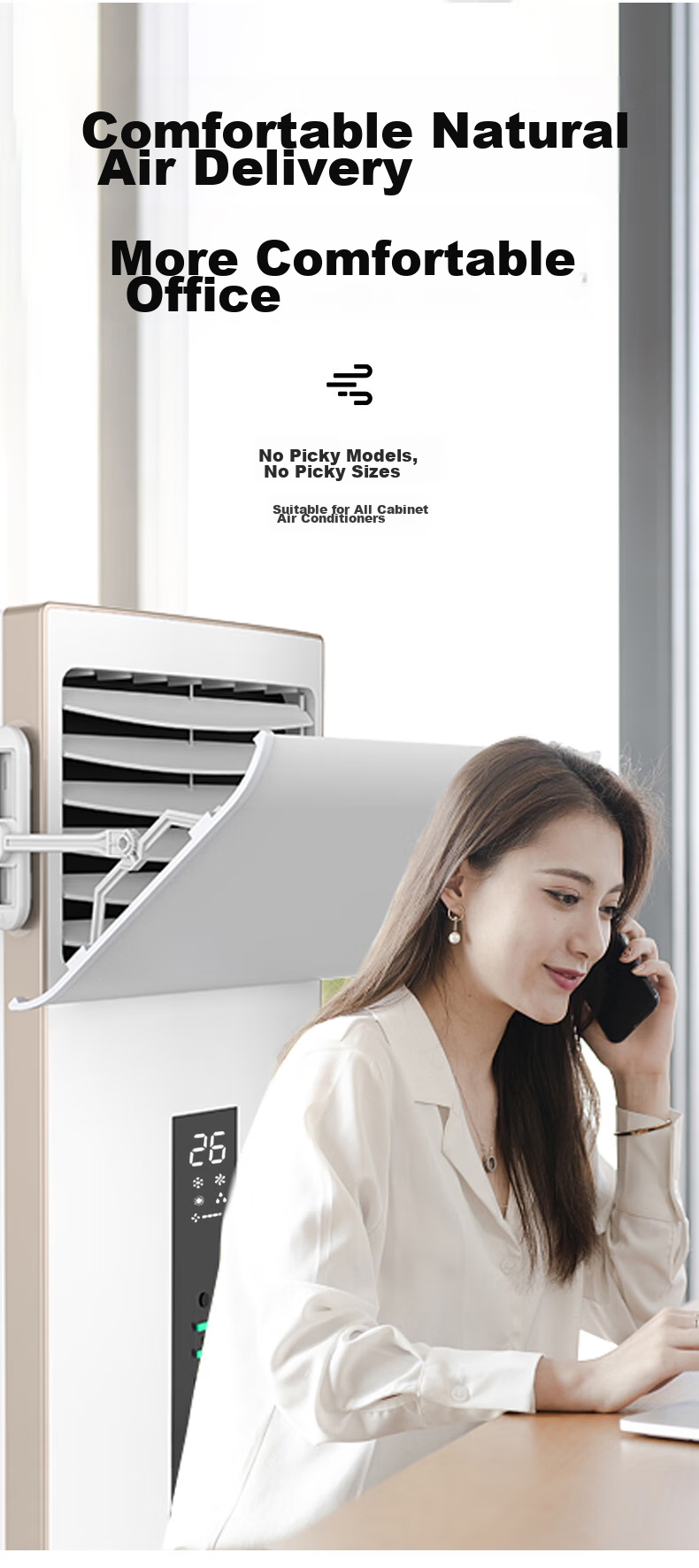 XIAOHUANGHOU Floor-Standing Cabinet Air Conditioner Wind Deflector, Anti-Direct Blowing, No Drilling Required, Adjustable Multi-Angle, 20*70CM 4