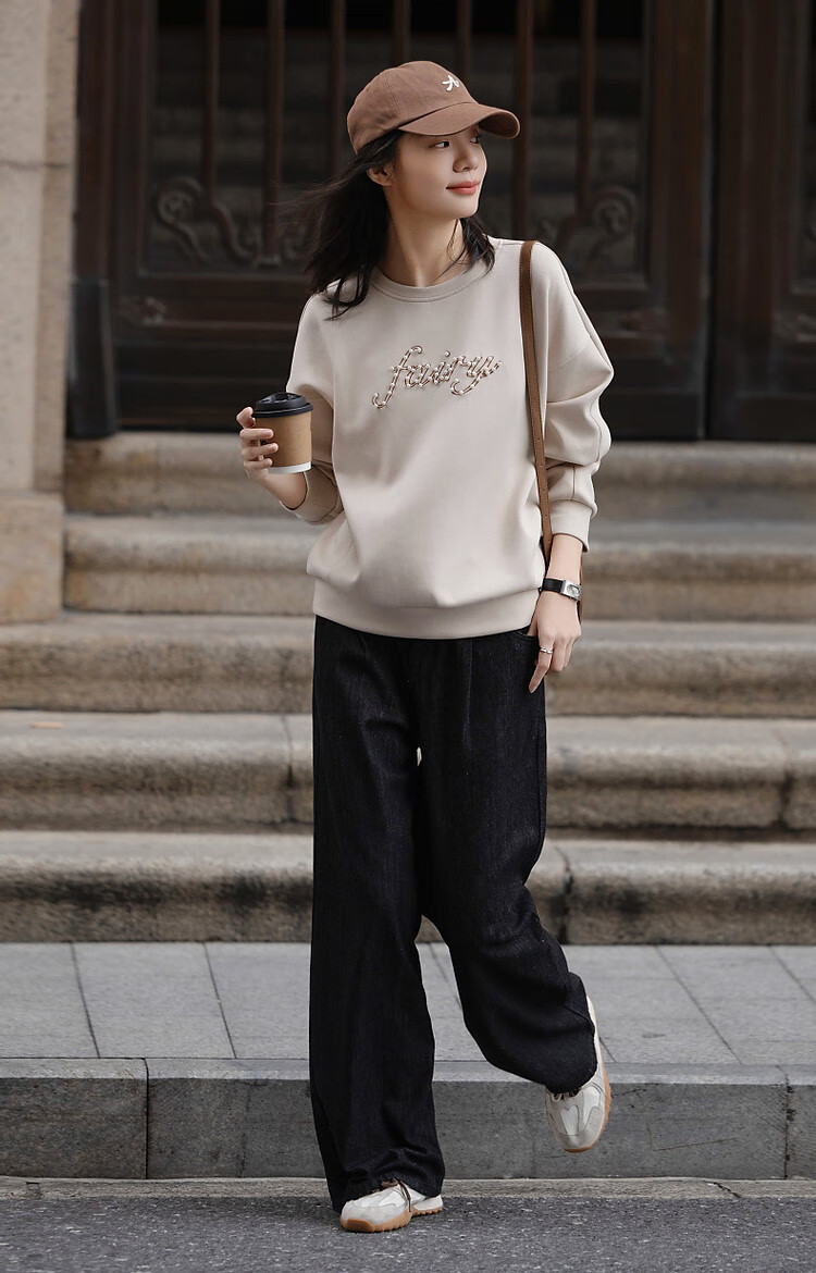 Dme [350G Air Layer] Spring Fashion Round Neck Beaded Letter Embroidery Loose-Fitting Fitted Sweatshirt Women's Top 15