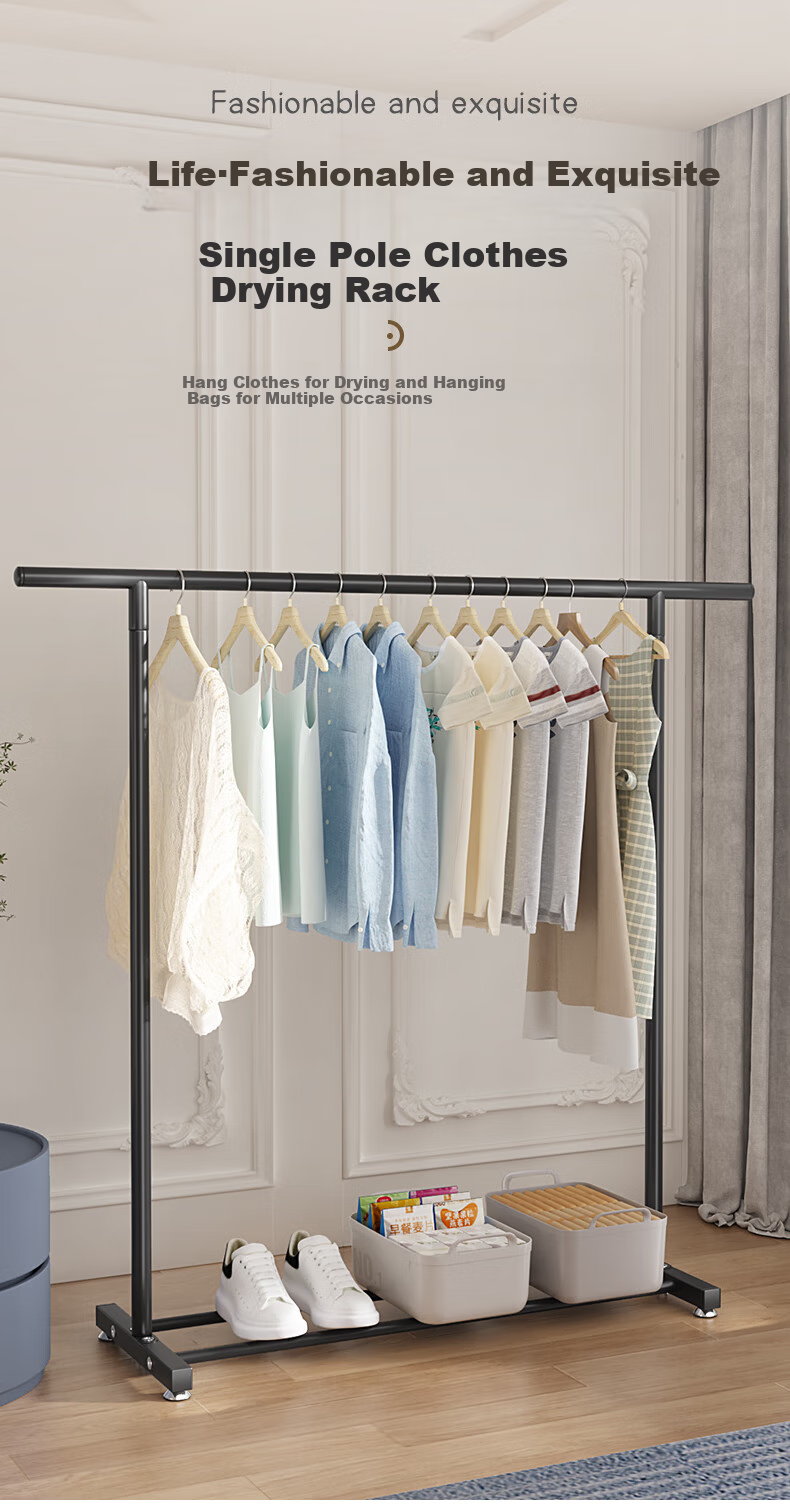 HKG Aluminum Alloy Single Rod Clothes Drying Rack Floor-Standing Indoor Bedroom Balcony 60cm for Students and Office Workers 2