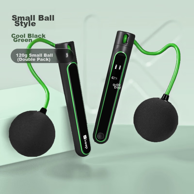 Keep Fat-Burning Weighted Jump Rope for Adults, Weight Loss Fitness Speed Rope - Cool Black Green/No Rope Small Ball