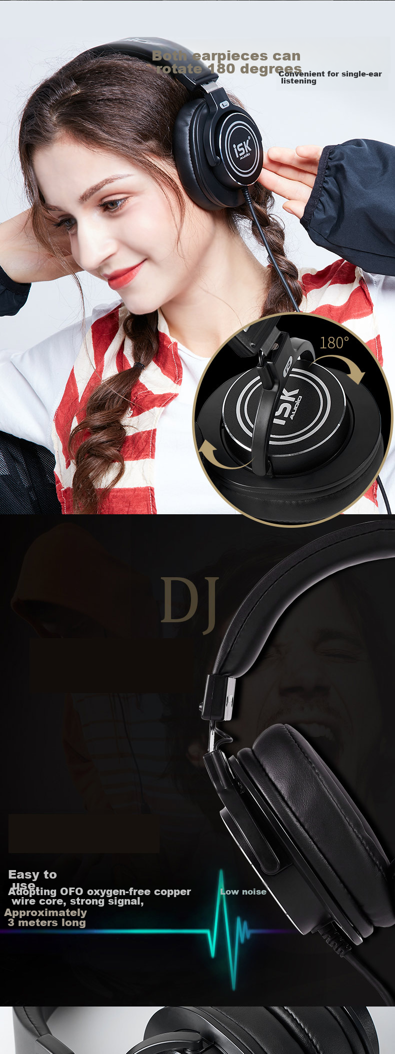 ISK MDH8000 Over-Ear Professional Live Streaming Monitoring Headphones, High-Quality High-Fidelity Dynamic Driver Gift Earphones, Comfortable to Wear, Suitable for Computer, Mobile Phone, Desktop Sound Card, with In-Ear Monitor 4