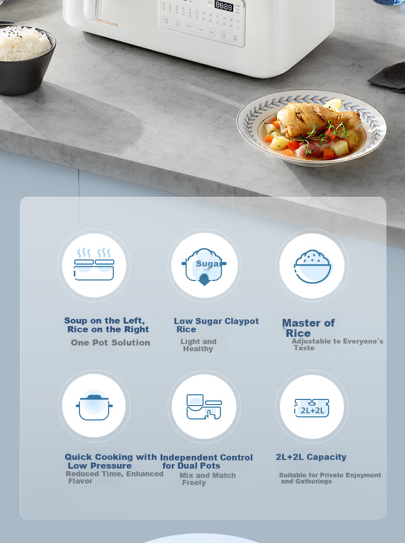Morphyrichards Dual-Compartment Rice Cooker with Separate Rice And Soup Compartments, Multi-Functional Low-Sugar Small Two-In Rice Cooker And Soup Pot MR8501 White One's Member 2
