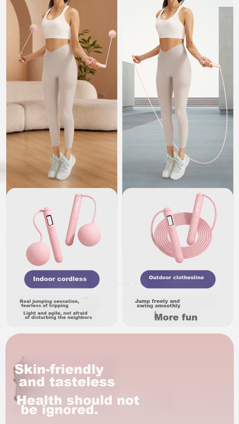 Yottoy Cordless Jump Rope for Weight Loss, Adult Fat Burning Resistance Counting Skipping Rope for Women, Dual-Use Large Ball + Long Rope - Pink 15