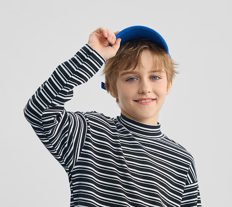 DISNEY Children's Clothing, Boys And Girls Half-Turtleneck Striped Long-Sleeve Top Undershirt, Spring 2025 DB442DE04 Black 120 1