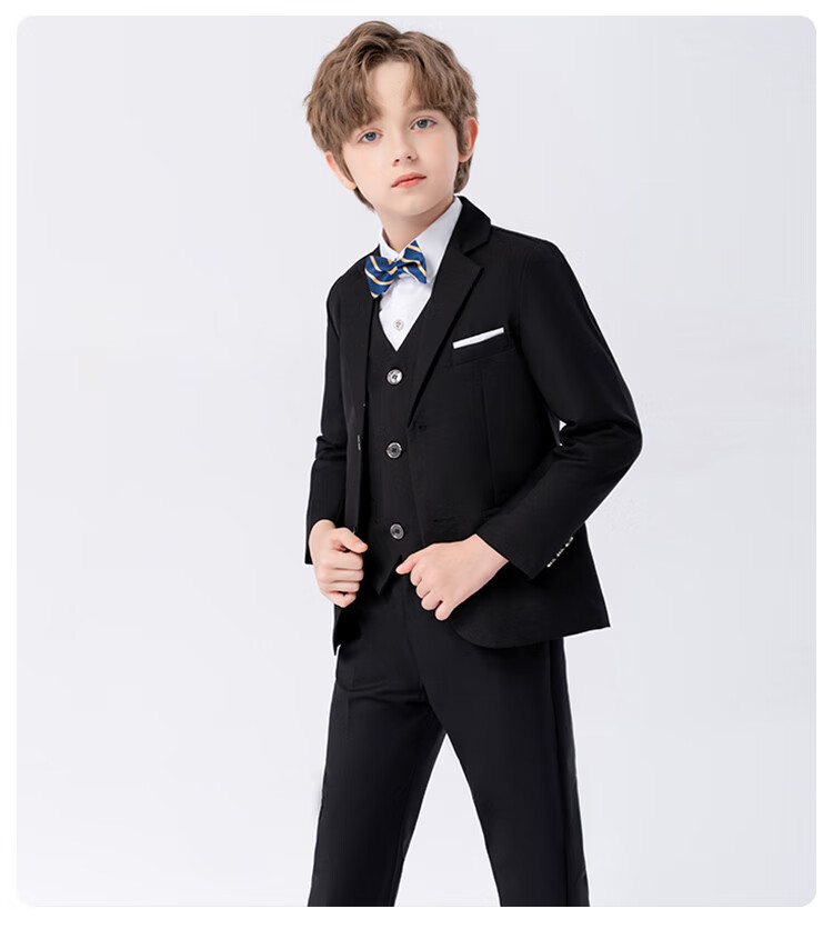 LUOBOBEIBEI Children's Suit Jacket, Korean Style Solid Color Boys' Formal Wear, Flower Boy Performance Little Suit Coat, Black, Size 120 13