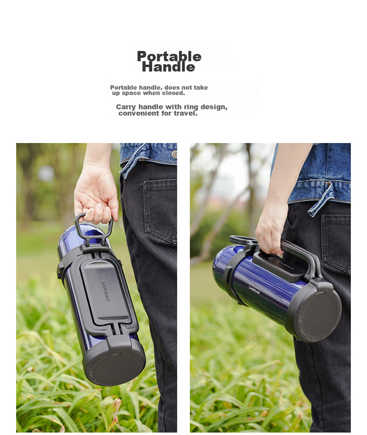 LOCK&LOCK Large Capacity Insulated Bottle, Outdoor Travel Camping Stainless Steel Portable Car-Mounted Handheld Thermos, 2.2L Black 10