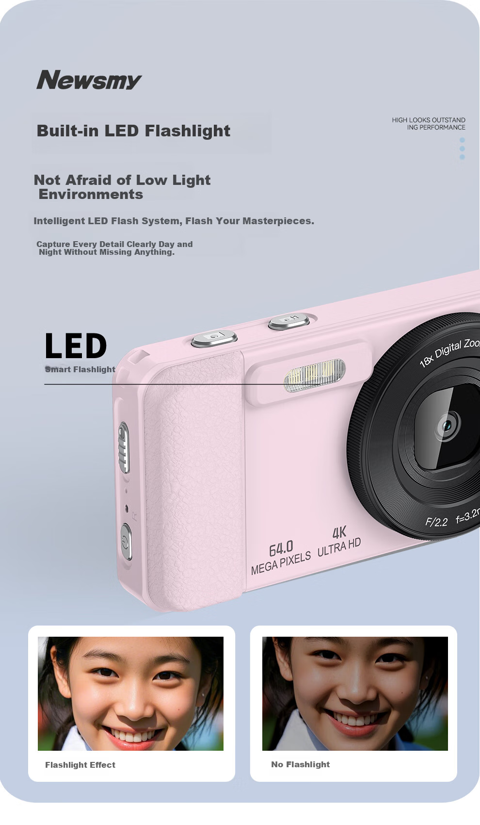 Newsmy N3 Digital Camera, Student-Friendly CCD Alternative, High-Definition Pixel, Campus Photography, Travel Portable, Compact Point-and-Shoot Camera, Entry-Level Camera, Birthday Gift for Girls, 128GB, Pink 15
