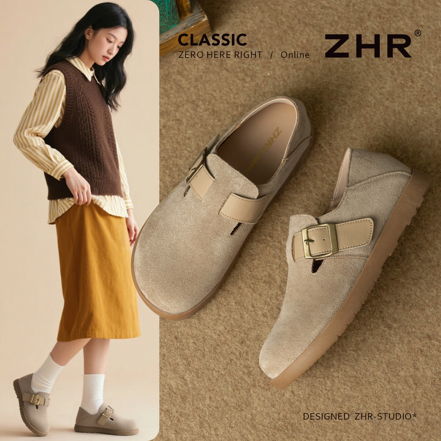 ZHR Bokeng Women's Versatile Lightweight Slip-On Casual Shoes with Soft Soles, Comfortable Commuter Shoes for Women, AB167 Khaki Color, Size 38