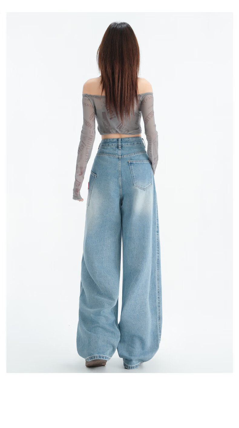 LangSha Embroidered Wide-Leg Jeans for Women, Spring 2025 Thin Vintage Style with Large Pockets, High-Waisted Washed Straight-Leg Jeans 15
