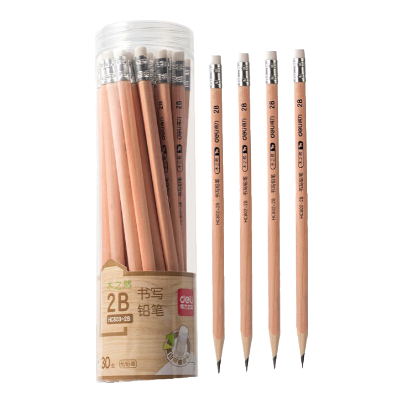 Deli 30 Pcs Wooden Pencils, 2B with Eraser Tip, Triangular Shaft, for Writing, Drawing, Sketching, Birthday/HC803-2B Student Back-To Stationery