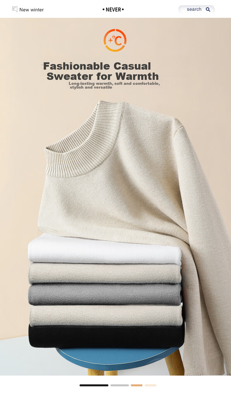 JEANSWEST LIFE New Chinese-Style Knitted Sweater for Men, Autumn And Winter Warm Semi-Turtleneck Sweater, National Trend Casual Style Men's Sweater, Handsome 1