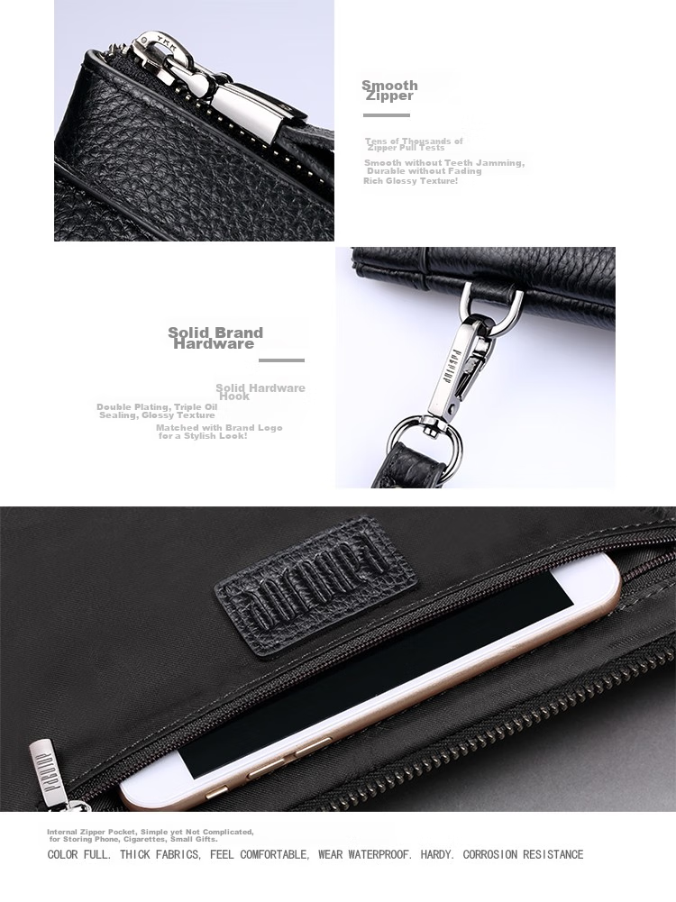 Pabojoe Men's Handbag, Top-Layer Cowhide, Soft Clutch, Casual Multifunctional Handheld Bag, Envelope Bag, Gift for Me 13