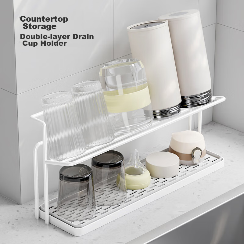 Shengxitao Cup Holder, Kitchen Draining Storage Rack, Multifunctional Double-Layer Water Cup And Tea Set Storage Shelf, Draining Tray, Home Countertop Cup Rack