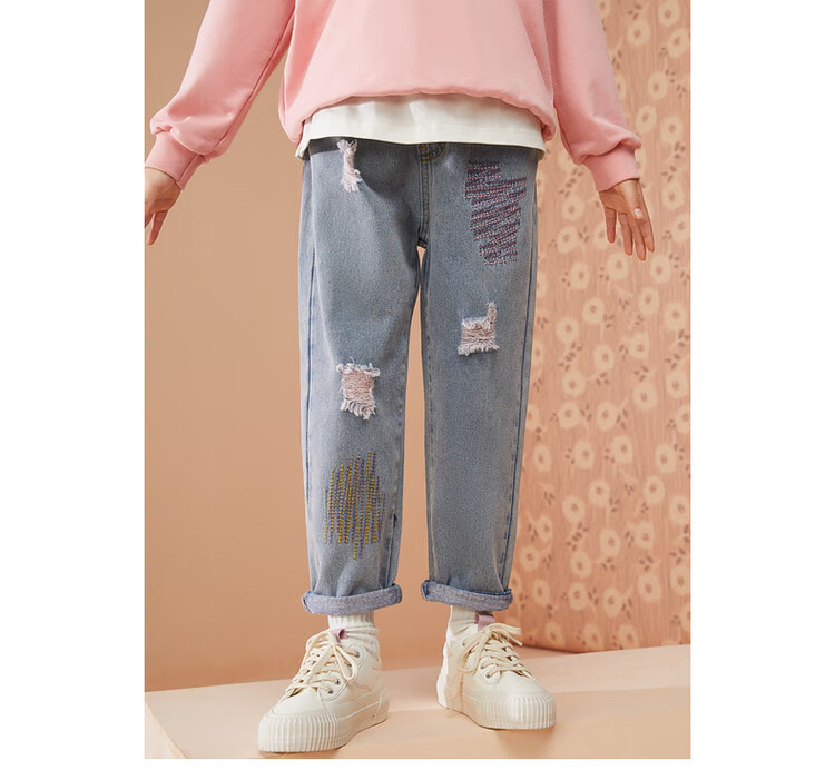 ASK JUNIOR Children's Clothing, Girls' Pants, 2026 Autumn Denim Jeans, Youth Sweet Cool Casual Trousers, Blue, Size 150 4