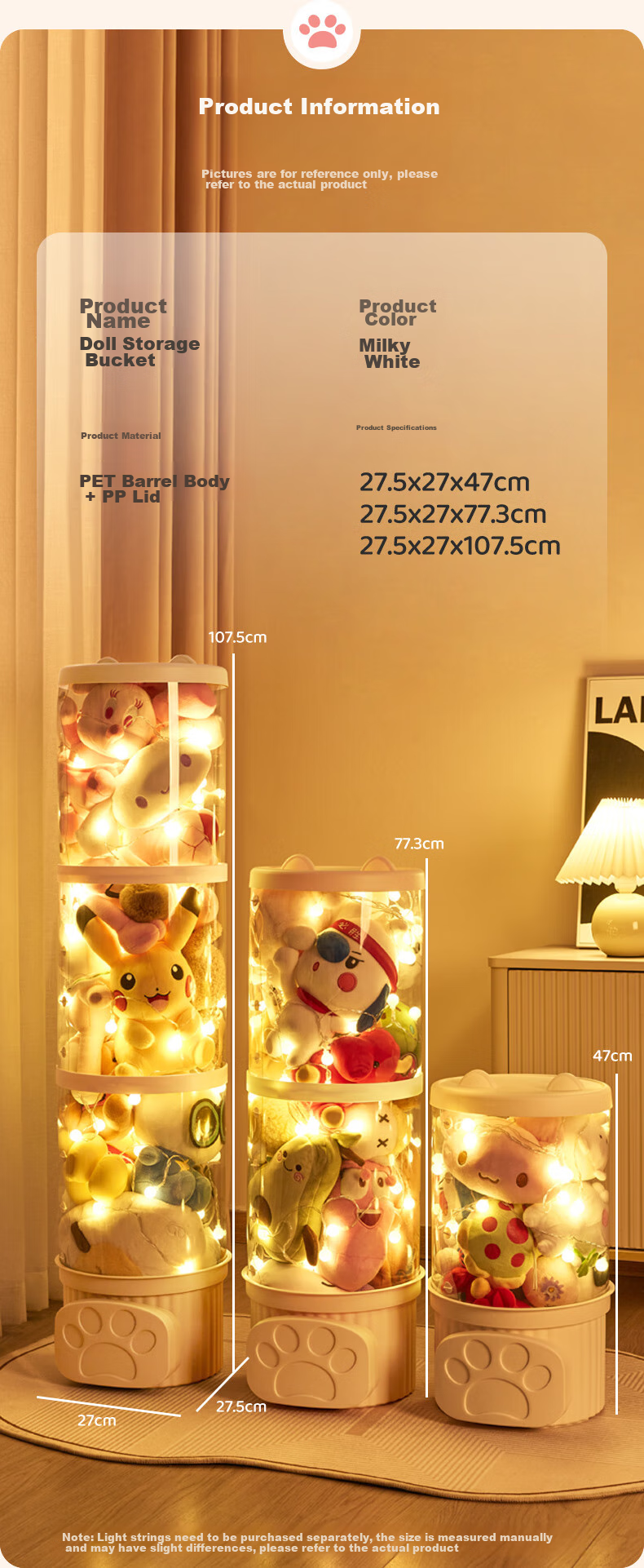 JEKO&JEKO Doll Storage Box, Plush Toy Organizer, Tall Transparent Dustproof Storage Solution, Figurine Display Case, 77cm 11