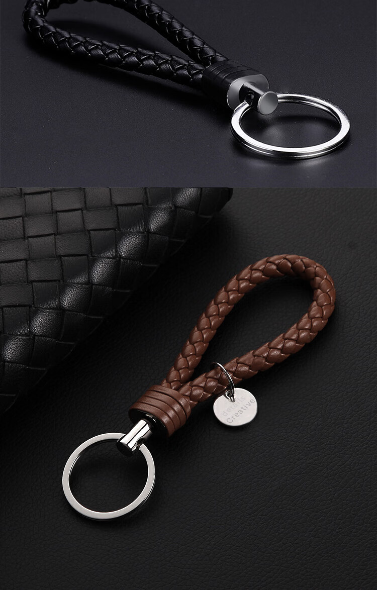 ESCASE Car Keychain Woven Leather Electric Vehicle Key Chain Lanyard Pendant for Men and Women [2-Pack] Black 5