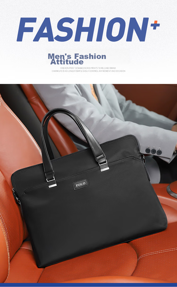 POLO Briefcase, Men's Casual Business Bag, Handbag, Large Capacity Office Bag, 14-Inch Laptop Bag, Document Bag, Black 1
