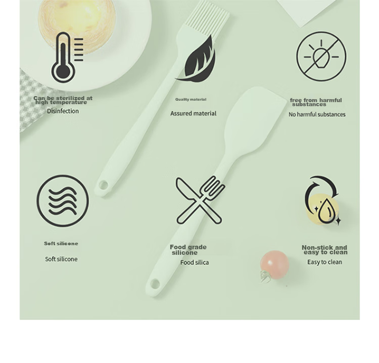 BJ Silicone Scraper, Oil Brush, Egg Beater, Stainless Steel Strainer, Spatula, Four-In Set, Baking Tools 3