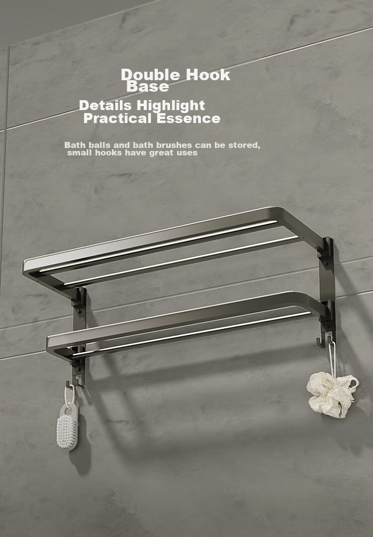 JD Original Anti-Gravity Series Foldable Towel Rack No Drilling Required Wall-Mounted Storage Shelf for Bathroom 10