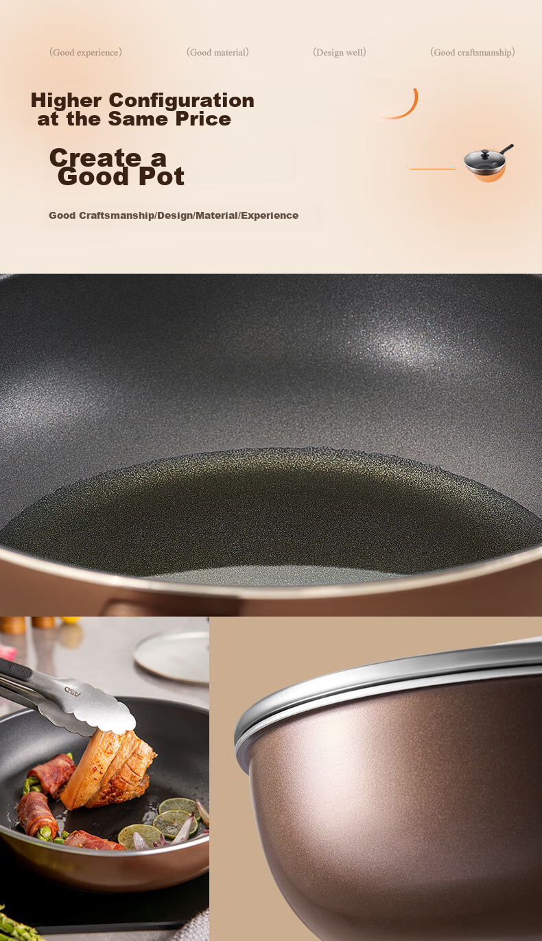 ASD Non-Stick Wok with Coating, Stir-Fry Pan, Frying Pan for Home Use, 28cm, Gas Stove Specific, Champagne Gold, JL28G2WG-K 4