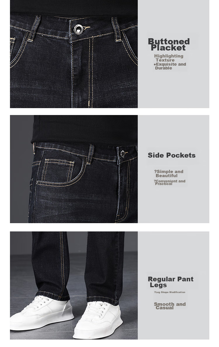 PLAYBOY Jeans for Men, Autumn Casual Pants, Loose Straight-Leg Trendy Menswear Trousers, Dark Blue, Size 32 4