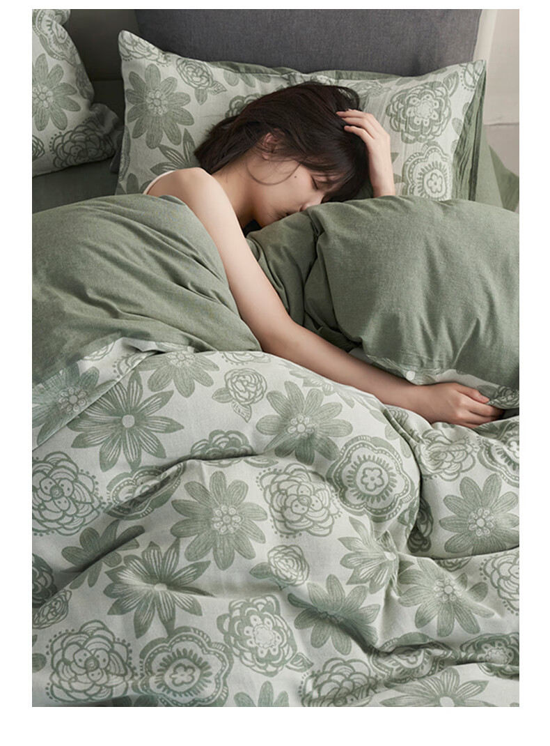 La Torretta Double-Layer Gauze Four-Piece Set, Pure Cotton High-End Color-Woven Jacquard Bedding Set, All-Cotton Duvet Cover And Bedsheet, Grass Green, 1.8/1.5m Bed 10