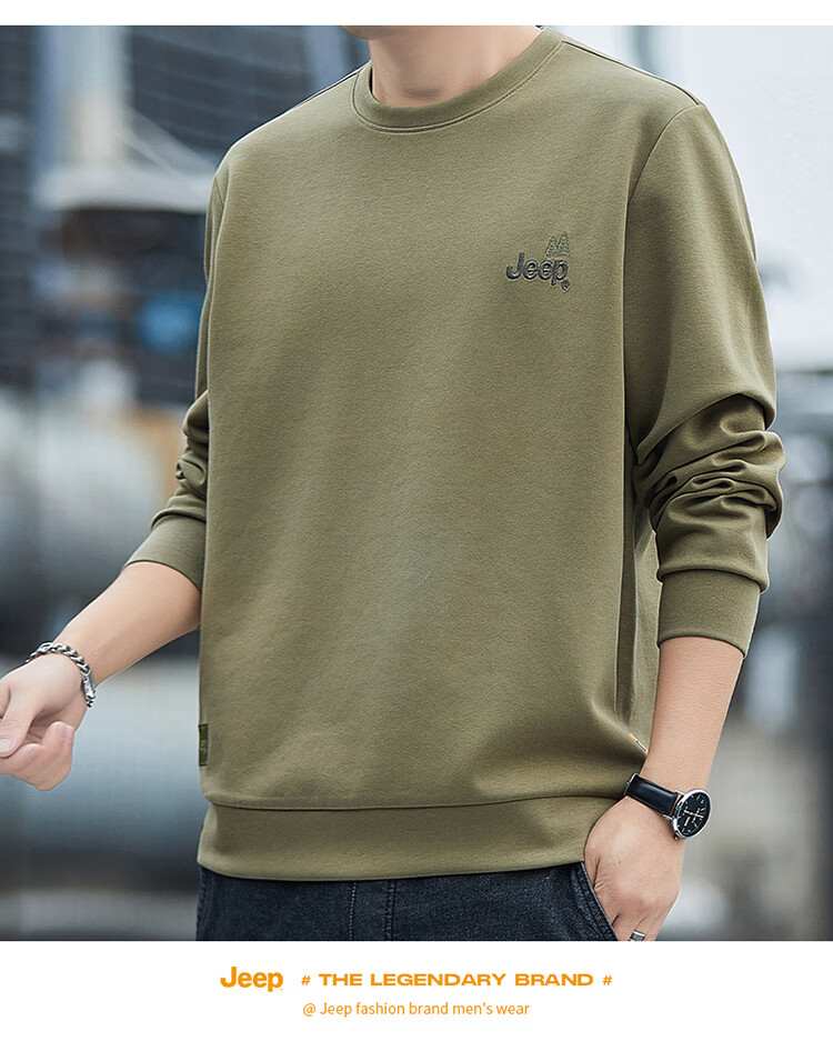 JEEP Sweatshirt for Men, Spring And Autumn Round Neck Long Sleeve T-Shirt, Loose Casual Clothing for Men, Black, XL 16