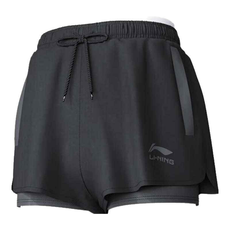 Li-Ning Swimming Trunks for Men, Quick-Drying Sports Swim Shorts, Anti-Embarrassment Double-Layered Anti-Exposure Beach Shorts for Seaside Vacation, 810 Black L