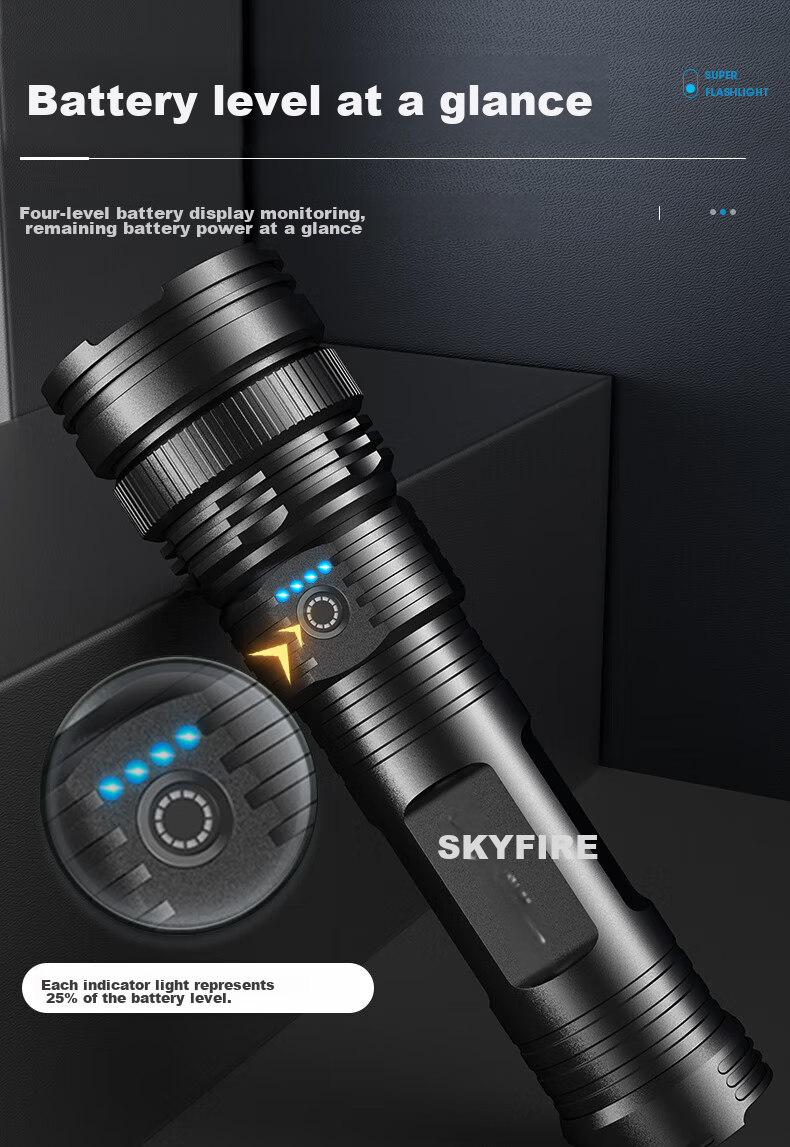 SkyFire Flashlight: High Brightness, Zoomable, Long-Lasting Battery Life, Long-Range Illumination, Laser Outdoor Light with 40000mAh Capacity 12