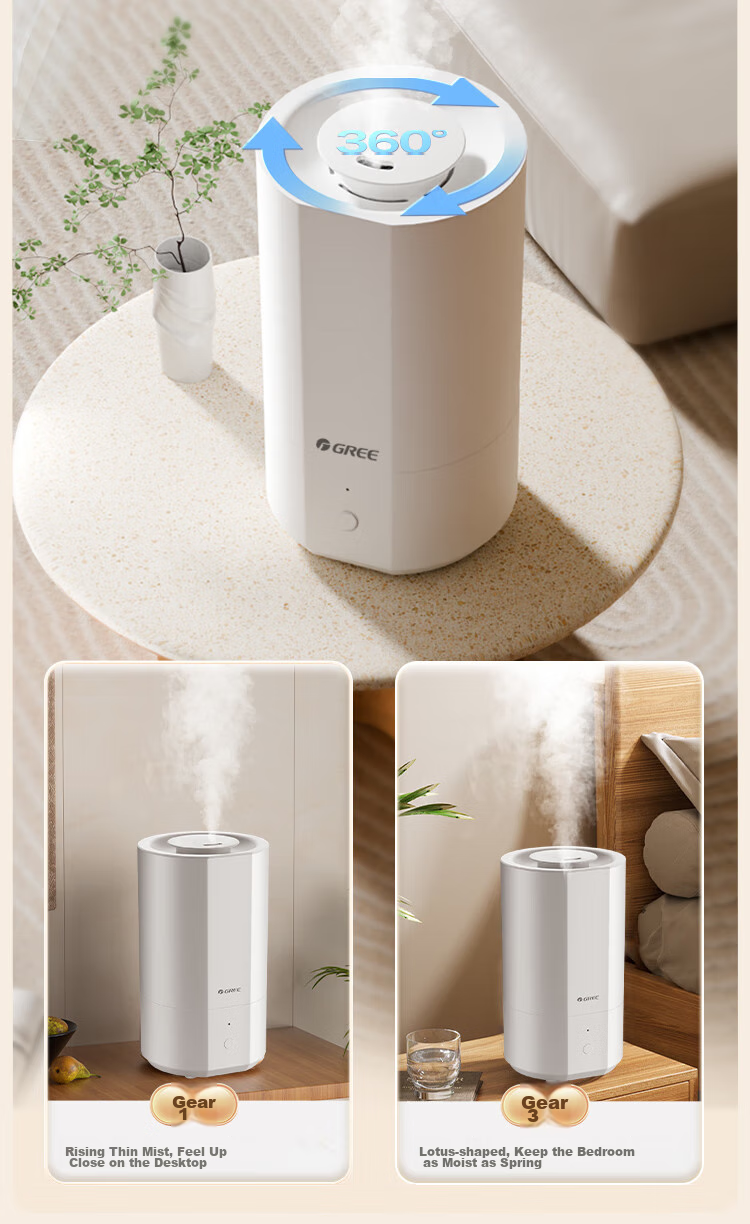 GREE Humidifier for Home, Quiet Bedroom Bedside Small Size for Mothers And Babies, Antibacterial Detachable Air Humidifier for Office Desk Floor Large Mist Output Dormitory Heating Moisturizing (X70a) 5