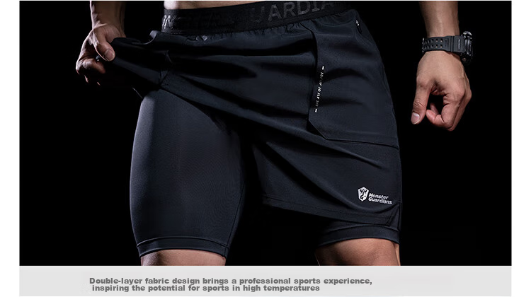 Monster Guardians Men's Sports Shorts with Double-Sided Lining for Summer, Marathon, Basketball, Outdoor Quick-Dry Athletic Pants, Black, Size L 20