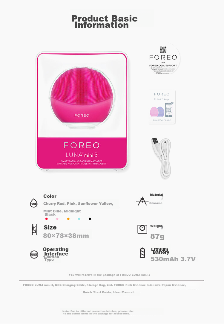 FOREO Luna Facial Cleansing Device, LUNA Mini3 Purifying Cleansing Device, Balances Oil, Face Washing Instrument, Pore Cleaner, Cherry Red Rechargeable Model 32