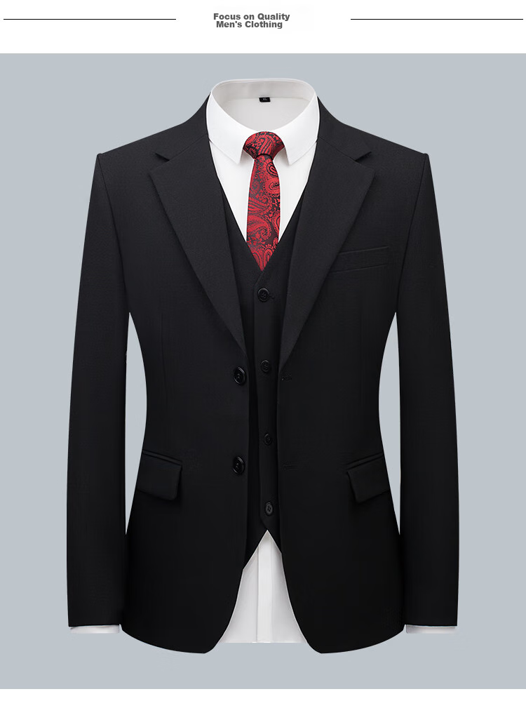 Patuowa Men's Suit Set, Slim Fit Professional Formal Wear, Business Blazer, Wedding Attire, Navy Blue, Size 6XL 13