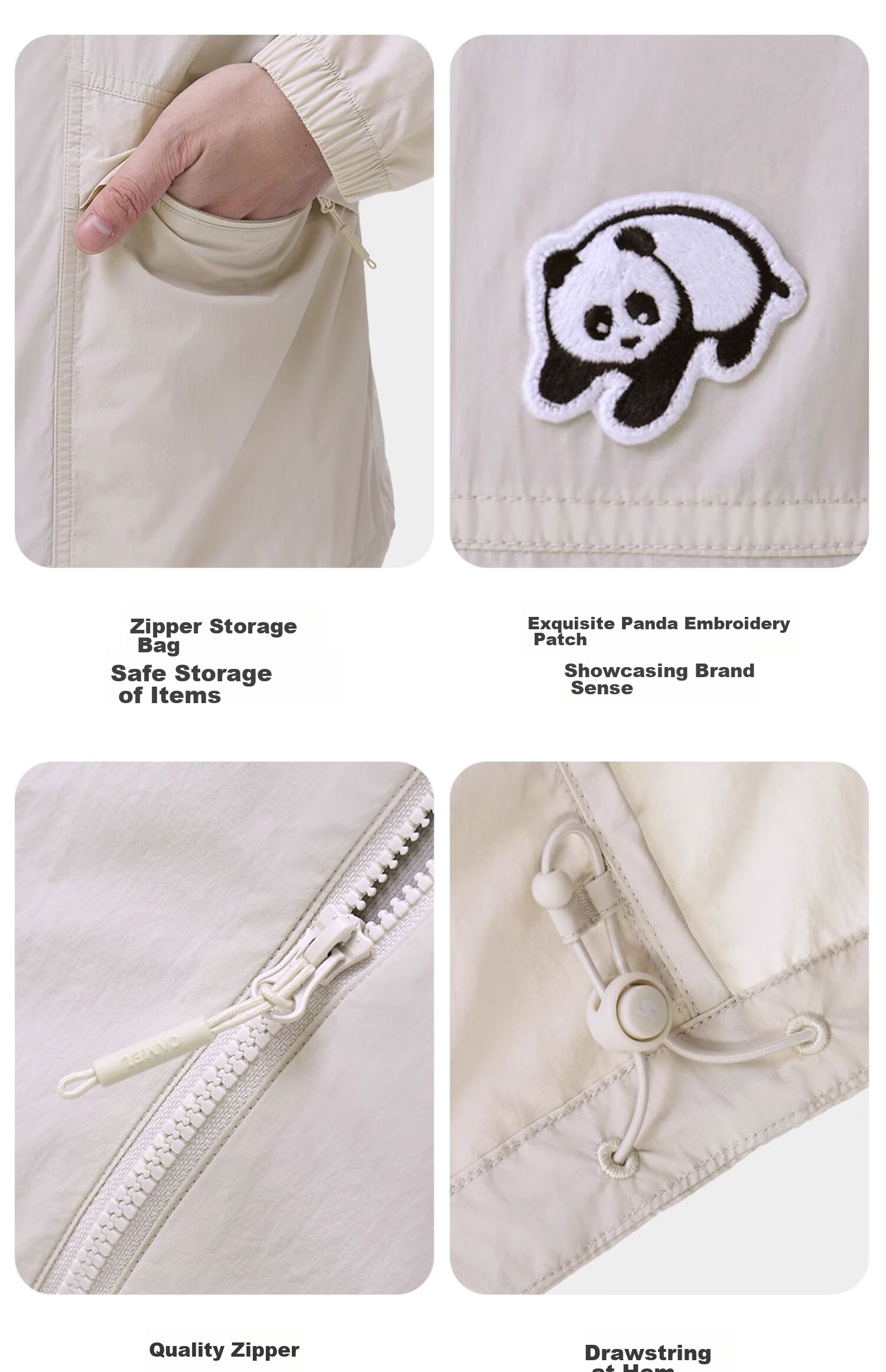 CAMEL Unisex Hooded Spring And Summer Outdoor Warm Waterproof Jacket, Couple's Coat [Panda Collaboration] 8154 L 18