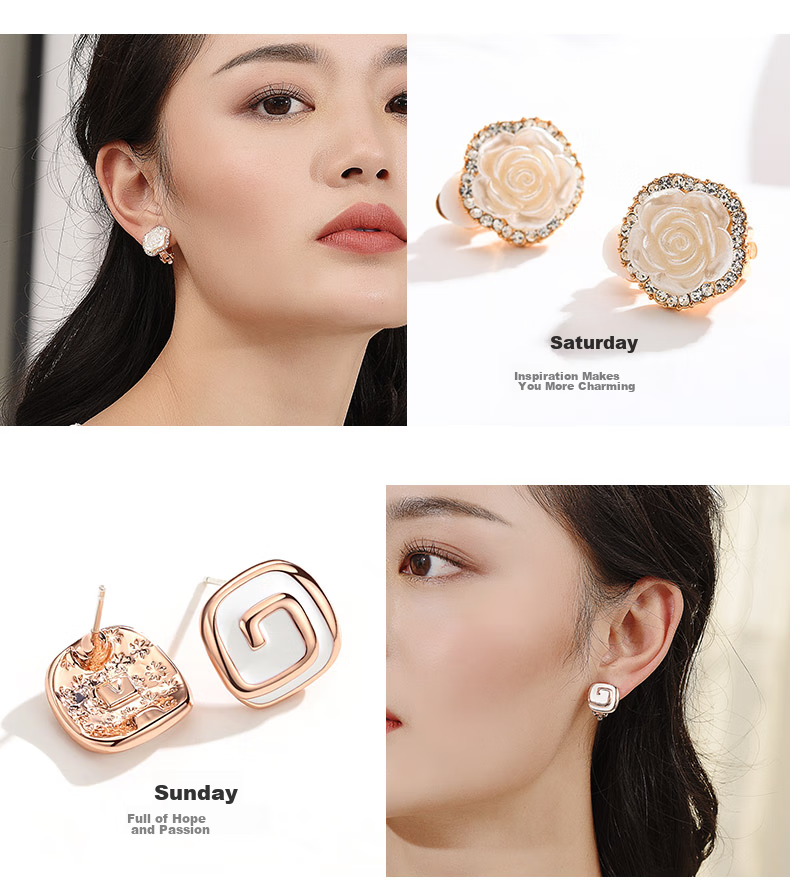 Dairuo 925 Sterling Silver Stud Earrings, Versatile And Trendy, Slimming Effect, Elegant Rose Design, Practical Birthday Gift for Girlfriend 6