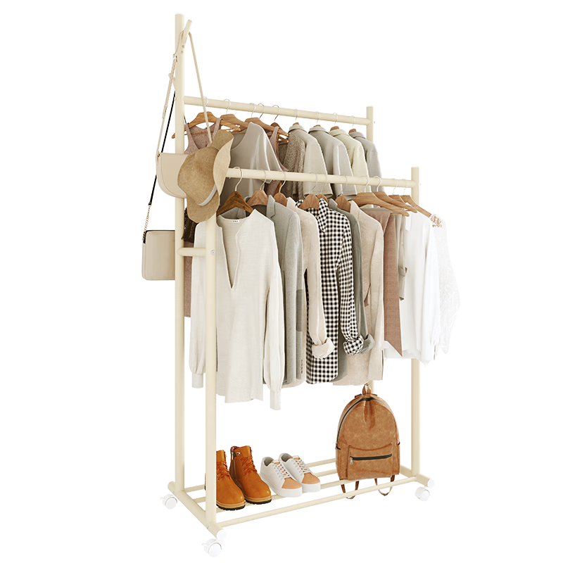 JD Original Cream Tree Upgraded Double-Pole Clothes Drying Rack, Floor-Standing Movable Hanger for Indoor Balcony Bedroom, Cream Color
