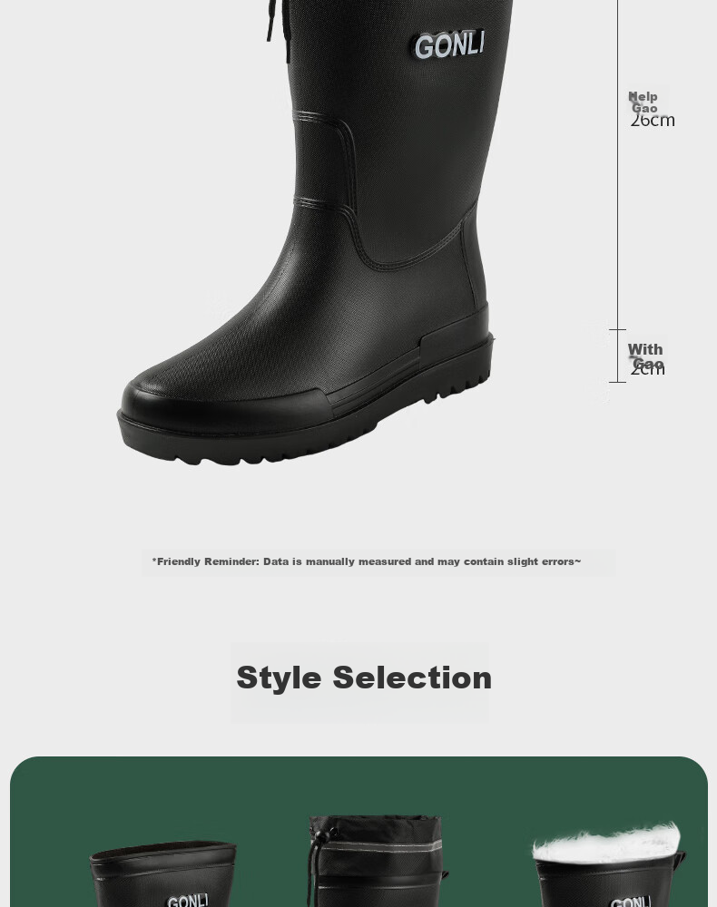 FOOTOPPO Stylish Mid-Calf Waterproof Drawstring Rain Boots for Men, Thick-Soled Non-Slip Water Shoes for Delivery Riders And Men's Outdoor Use 13