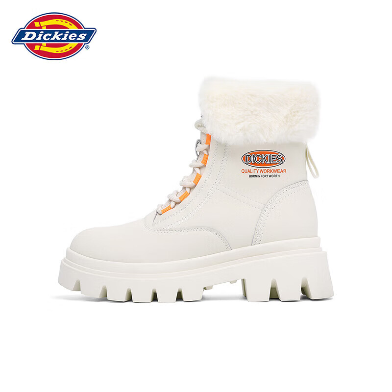 Dickies Women's Snow Boots, Women's Boots, Fleece-Lined Martin Boots, Thickened Warm Cotton Boots, High-Top Casual Boots, Beige, Size 39