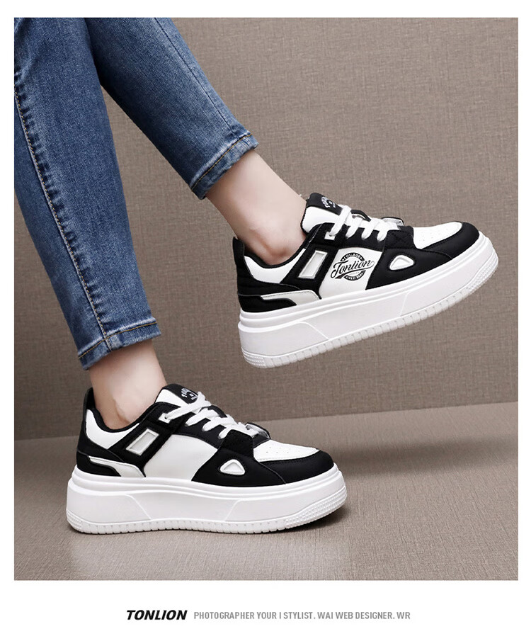 TonLion Women's Shoes, Autumn Season Footwear, Thick-Soled Sneakers for Women, Casual Dad Shoes, Women's Sports White Sneakers, White And Black, Size 37 11