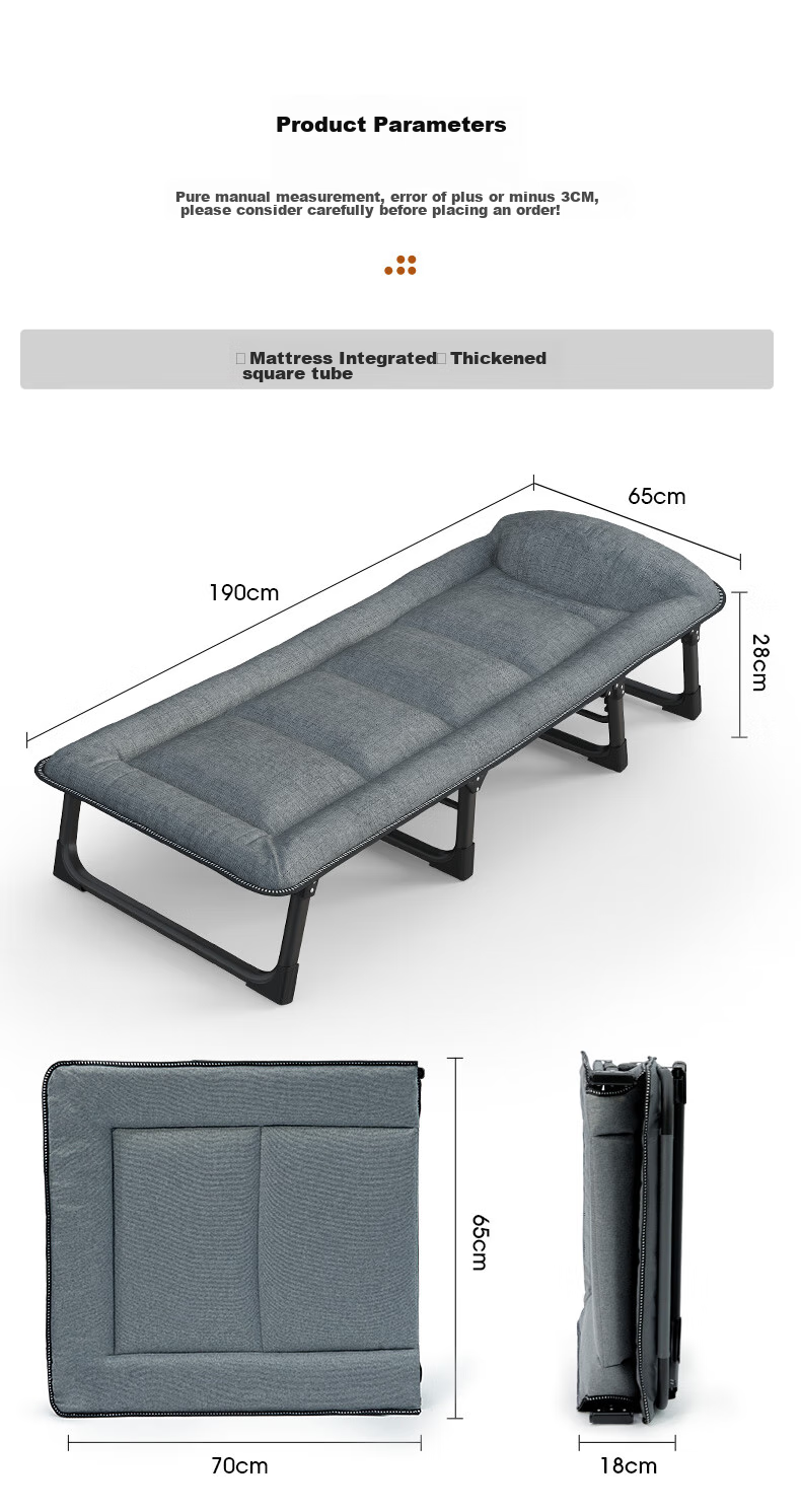Restar Folding Bed for Office, Single Simple Nap Bed, Folding Lounge Chair with Support Pole, Tri-Fold Bed with Cotton Pad Set 7