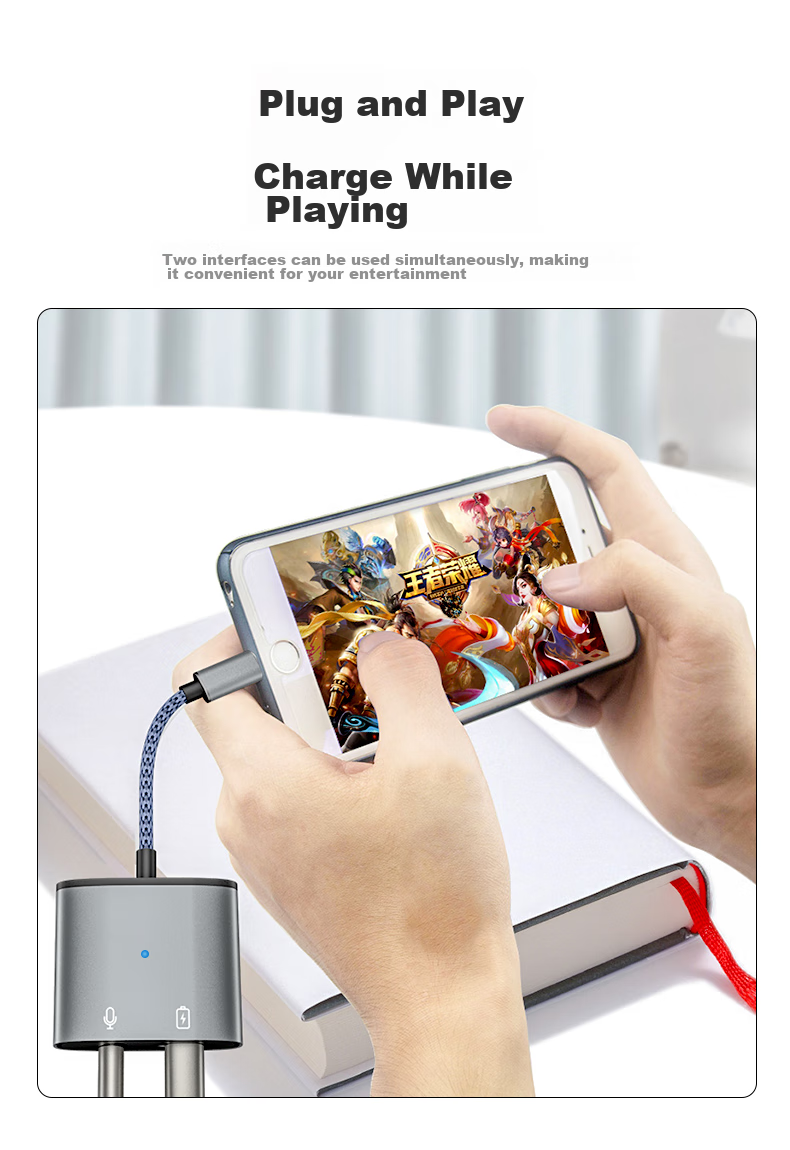 JOWOYE Apple Adapter Headphone Game Sound Card Live Streaming Audio Converter Fast Charging Lightning to 3.5mm Adapter for Mobile Phones And Tablets IPhone14/13/12/iPadAir 5