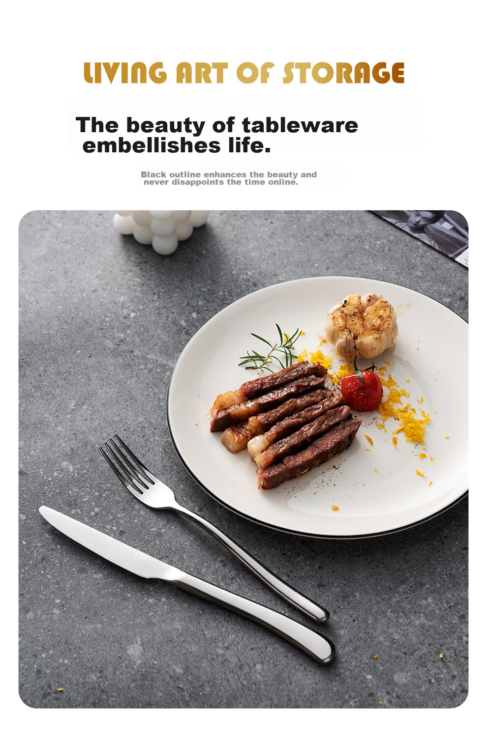 Onlycook Steak Knife And Fork Set, Steak Plate, Western Cutlery Set for Home Use with Knife, Fork And Plate, Gift Box Packaging, 10 Inches 4
