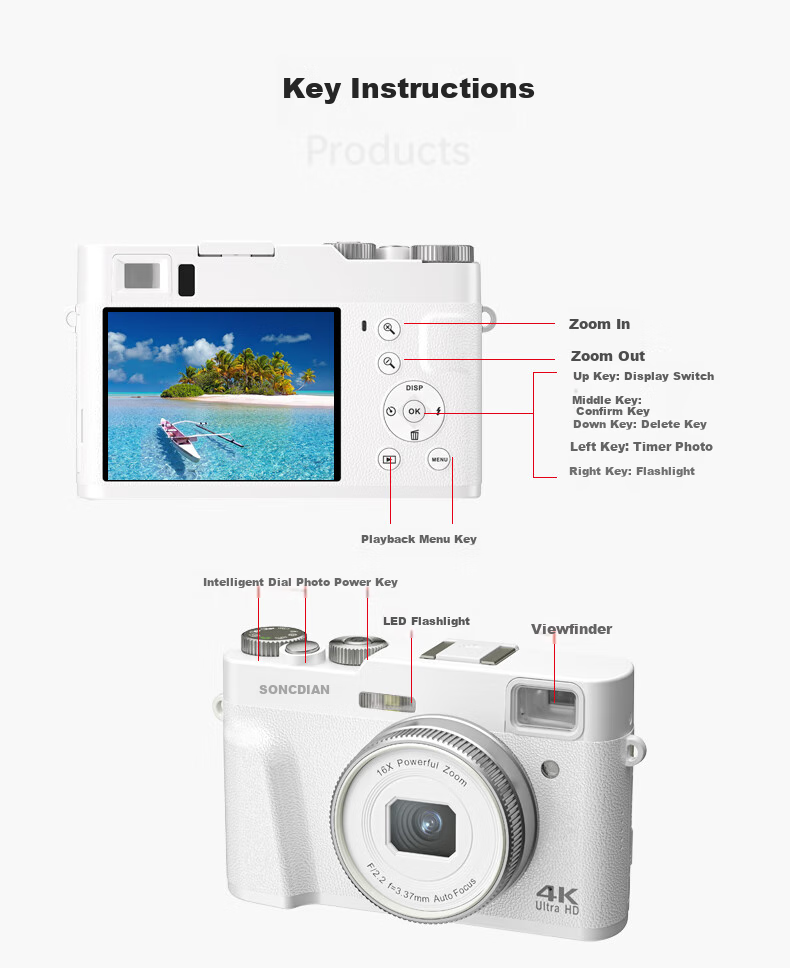 SONGDIAN Vlog Digital Camera Retro Mirrorless Portable Camera with High-Definition Viewfinder, Student All-In Camera DC202 Official Standard Configuration + Leather Case Set, 32GB Memory 14
