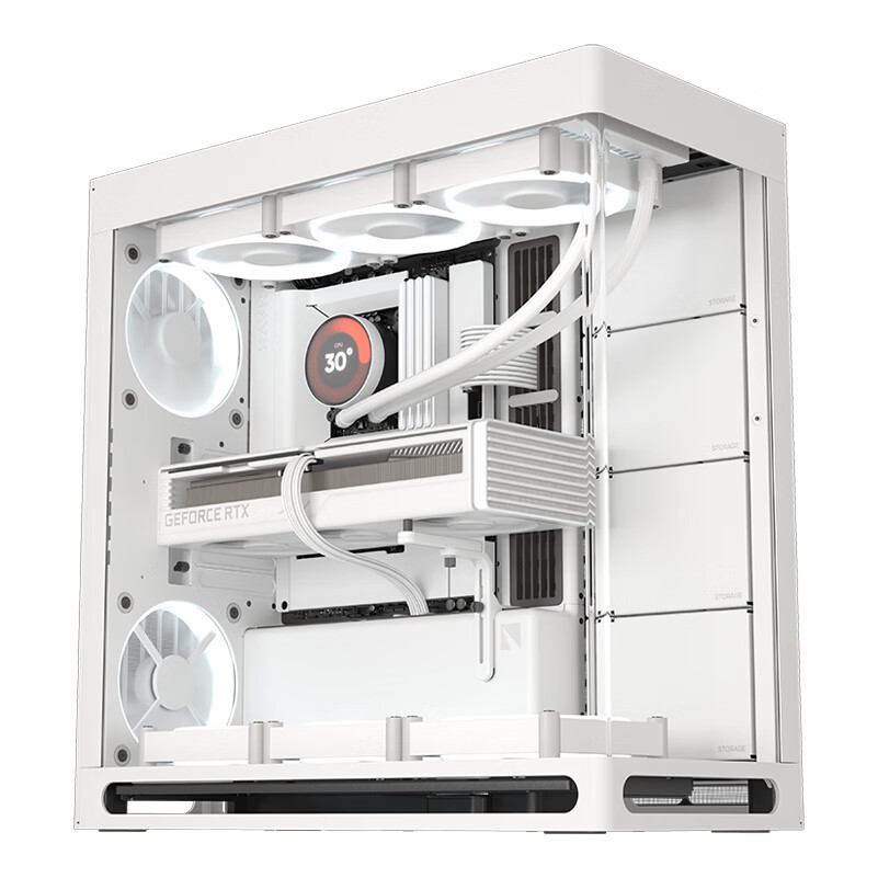 HAVN HS420 White Seaside View Case Modern Aesthetic Design/Curved Glass/Magnetic Panel/Supports E-ATX Motherboard/MAX 420mm Radiator/Four-Sided Dust Protectio