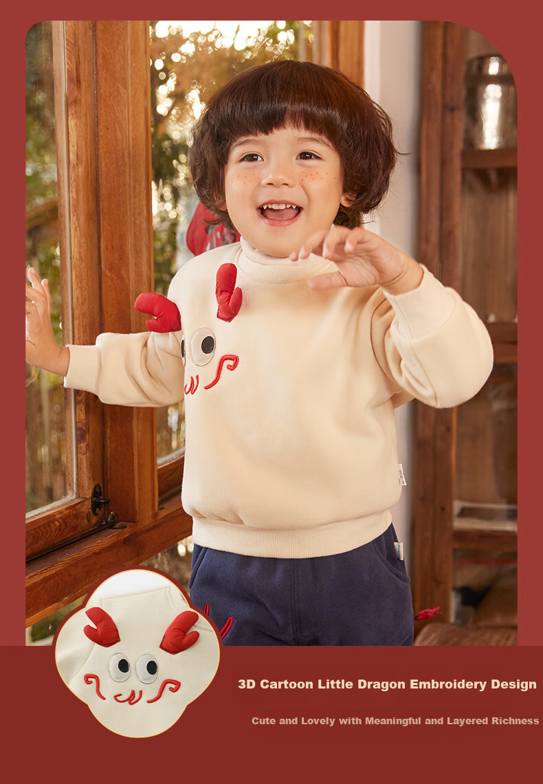 Ciciibear Boys' Dragon Year New Year Outfit, Red Fleece-Lined Sweatshirt, Children's New Year Winter Wear, Baby Winter Top 7