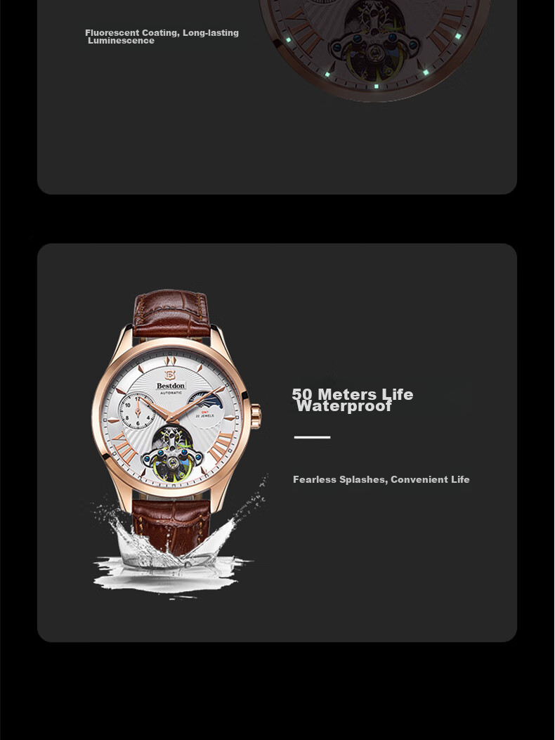Bestdon Men's Automatic Mechanical Watch, Water-Resistant, Luminous, Chinese Style Wristwatch Gift Box, Men's Gift for Boys 11