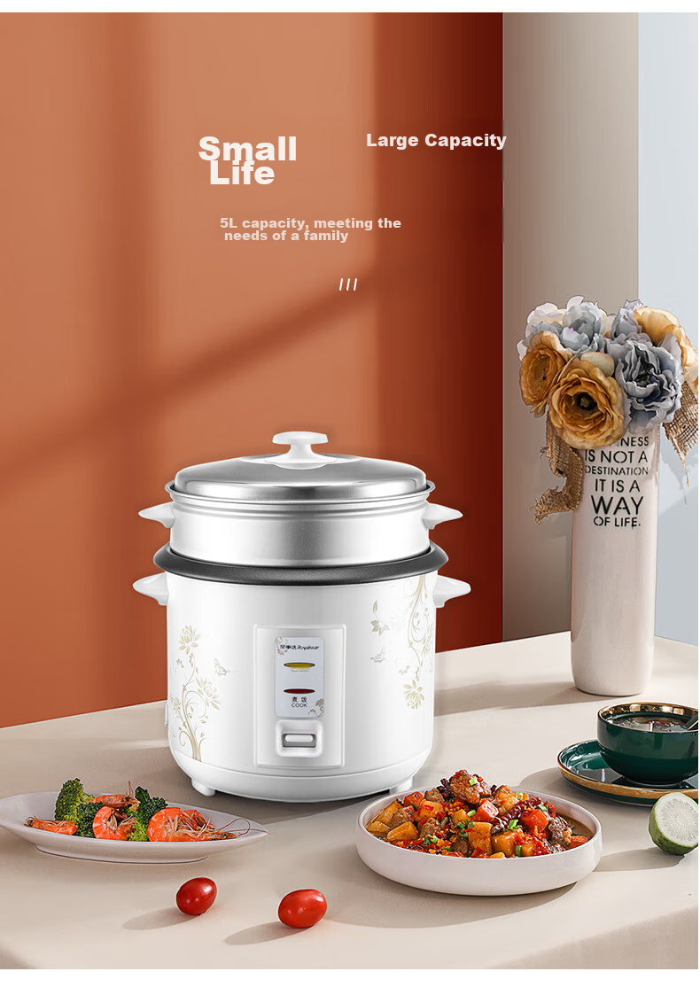 Royalstar Home Rice Cooker for 4-5 People, Traditional Old-Style Electric Rice Cooker with Straight Pot Design, One-Touch Operation, Firewood Rice, Automatic Heat Preservation, Simple to Use for Elderly, Includes Steamer Basket, 5 Liters RZ-50B 14